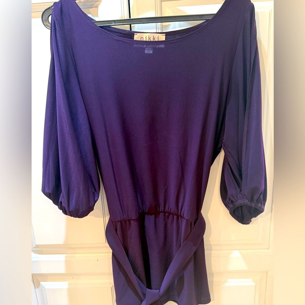 Elegant Purple Peek a boo sleeve Blouse with Tie Waist M